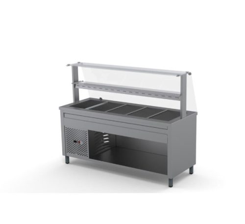 Hűtőpult 5xGN1/1 üveges felépítménnyel üvegpolccal