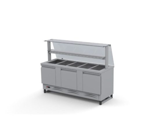 Hűtőpult 5xGN1/1 üveges felépítménnyel üvegpolccal alsó hűtött tárolóval