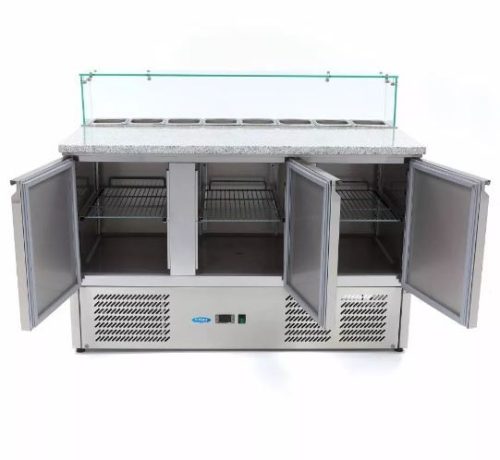 Pizzapult - Maxima 3 Ajtós, 400 L, Üveges Feltéthűtővel