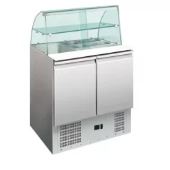 Salatkühltisch - 2 Türen, Edelstahl, mit Glasaufsatz