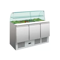 Salatkühltisch - 3 Türen, mit Edelstahl-Glasaufsatz